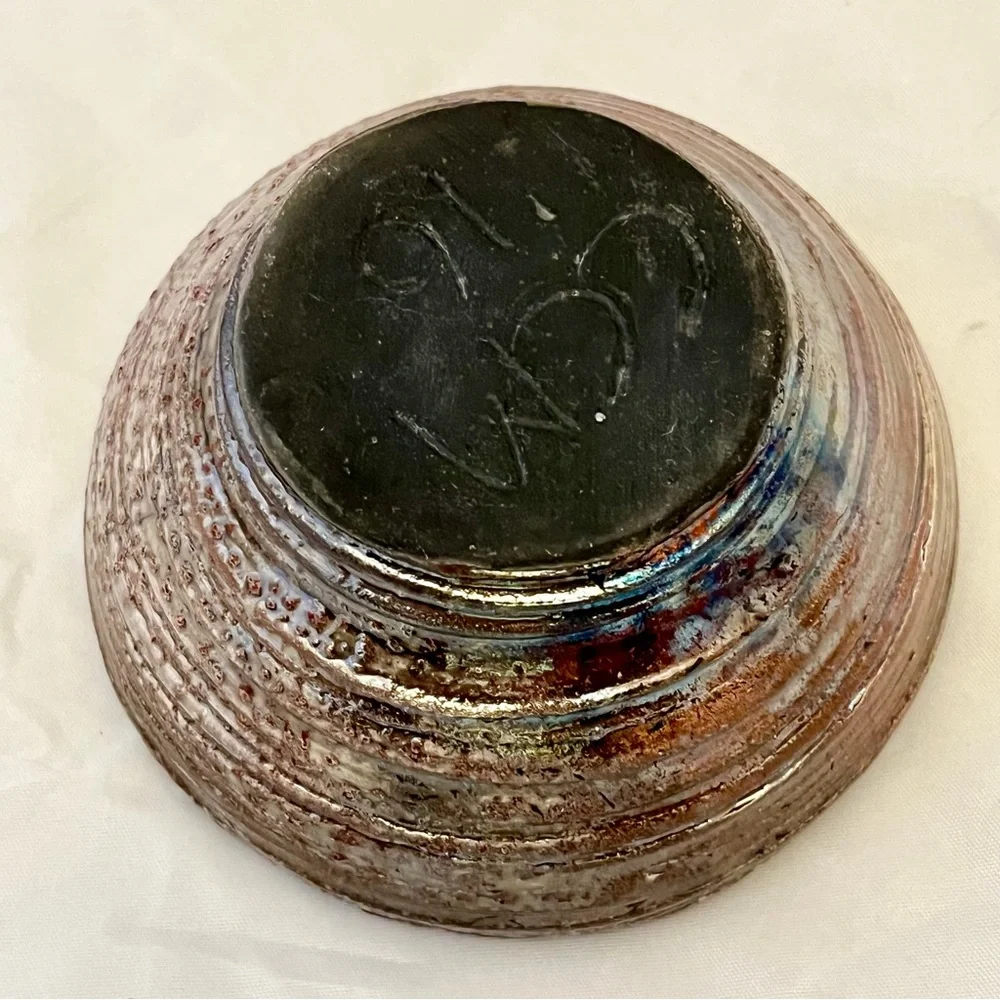 Studio Art Pottery Bowl, Brown Iridescent Glaze, Signed